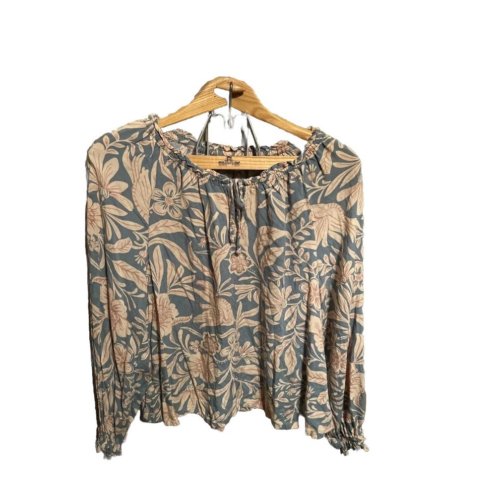 Patrons of Peace Womens XS Floral Long Sleeve Top Boho V Neck Shirt Casual